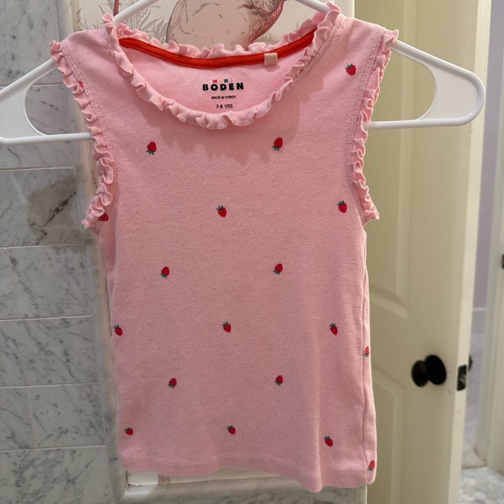 Mini Boden Pink Tank Top with Strawberry  embroidery